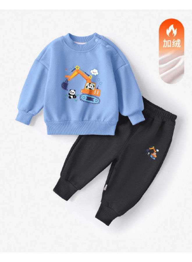 YISHUANGER Boys' Clothing Children's Outfit Autumn Outfit Excavator Baby Two-piece Set Autumn And Winter Outdoor Wear Fleece Warm Infant Clothes - Image 1