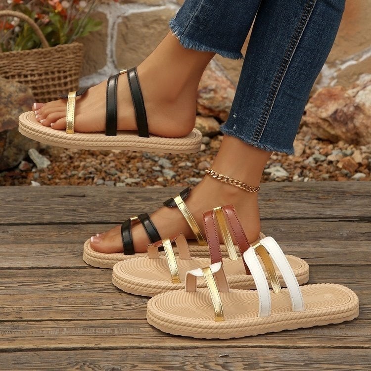 2026 New Style Thong-Toe Woven Platform Sandals, Color-Blocked Roman-Style Slip-Ons, Vacation Beach Casual Women'S Shoes - Image 1