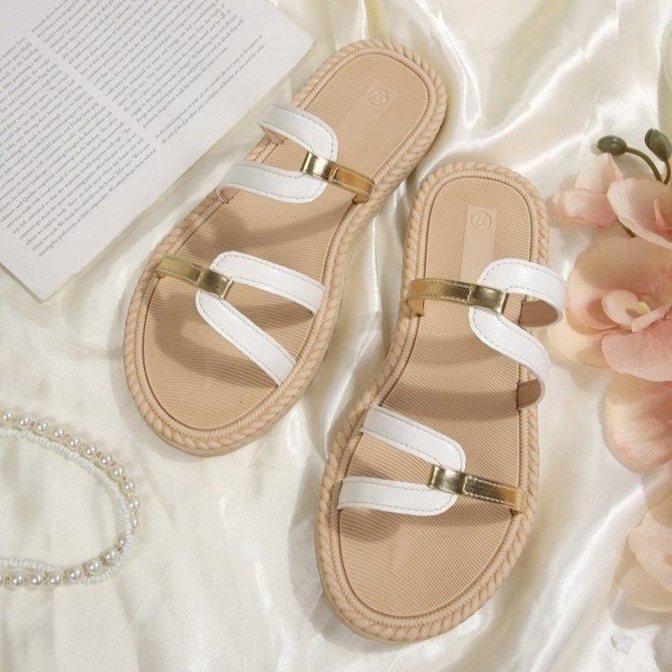 2026 New Style Thong-Toe Woven Platform Sandals, Color-Blocked Roman-Style Slip-Ons, Vacation Beach Casual Women'S Shoes - Image 3