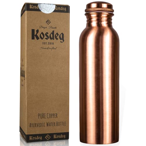 Kosdeg Copper Water Bottle - 34oz Smooth Design - A Handcrafted Ayurvedic Pure Copper Vessel For Drinking - Drink More Water, Lower Your Sugar Intake And Enjoy The Health Benefits - Image 1