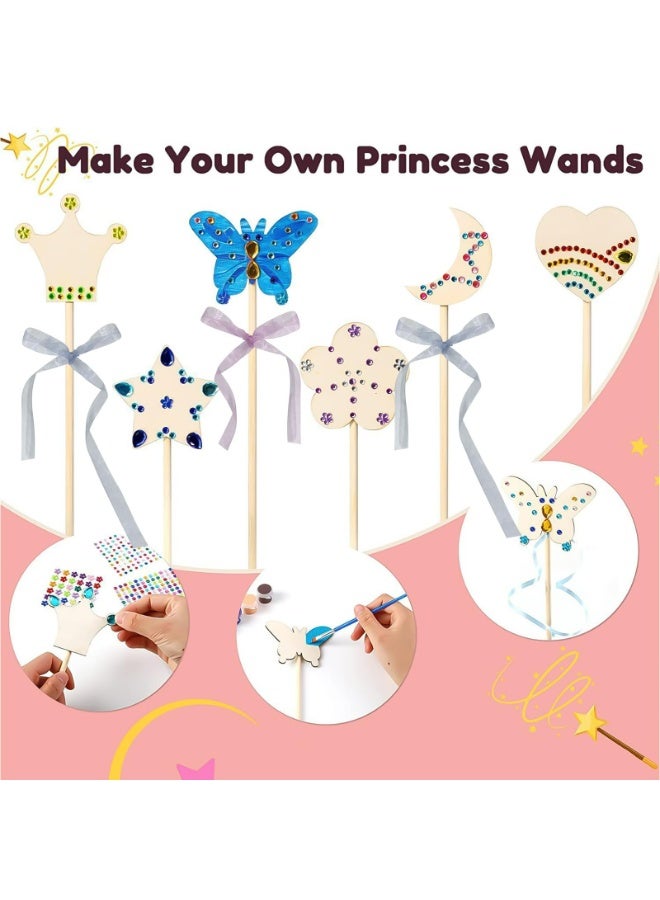 CMGTYYD 12 Sets Fairy Wands, Princess Fairy Wands Kit, DIY Magical Wand, DIY Crafts, Craft Kits, Unfinished Wooden, with Gem Stickers, Arts Crafts, Gifts for Girls, for Birthday Halloween Party - Image 4