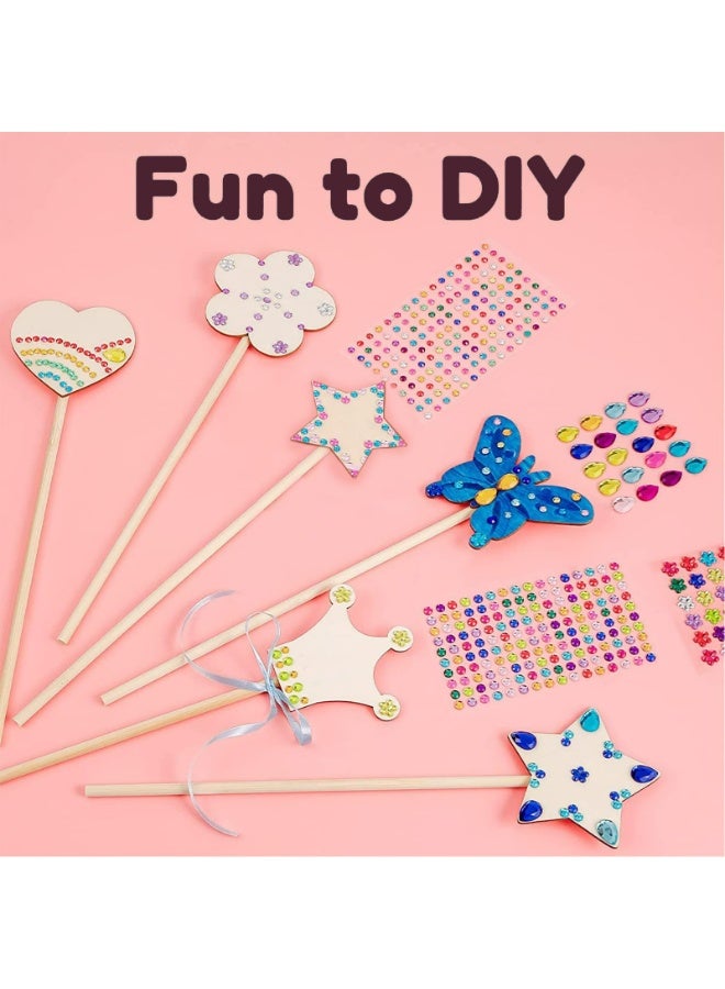 CMGTYYD 12 Sets Fairy Wands, Princess Fairy Wands Kit, DIY Magical Wand, DIY Crafts, Craft Kits, Unfinished Wooden, with Gem Stickers, Arts Crafts, Gifts for Girls, for Birthday Halloween Party - Image 3