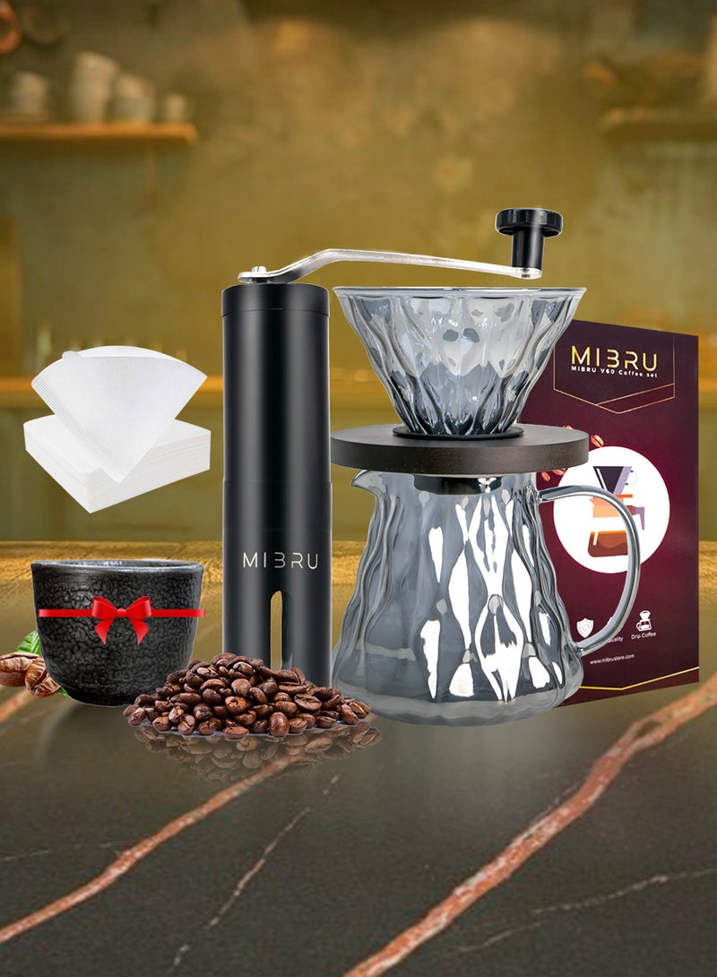 ميبرو مجموعة تحضير اداوت القهوة v60 المختصة قمع تقطير 02 وسيرفر قهوة وفلاتر قهوة ومطحنة قهوة يدوية وكوب سيراميك - Image 1
