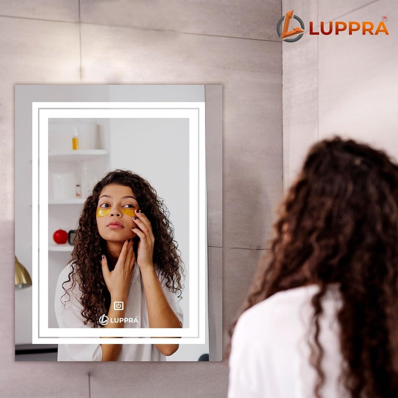 LUPPRA Rectengale 18x24 Inch WallMounted LED Mirror with Smart Sensor and 3Color Light Warm White Natural Mirror Light Wash Basin Wall Mirror Fancy Washbasin MirrorSmart LED Design - Image 3