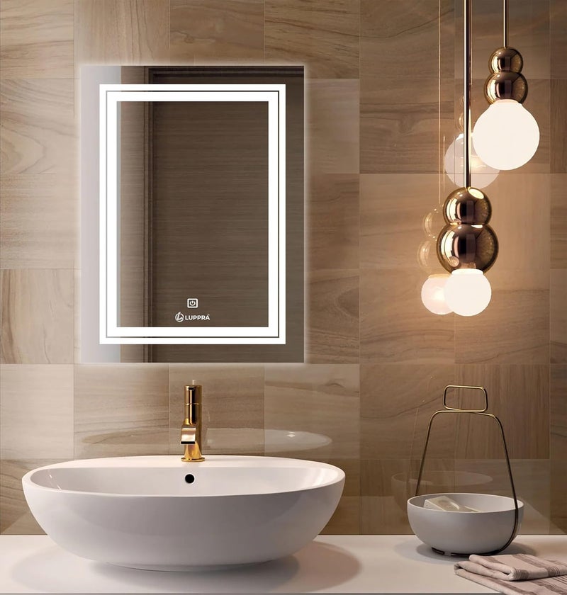 LUPPRA Rectengale 18x24 Inch WallMounted LED Mirror with Smart Sensor and 3Color Light Warm White Natural Mirror Light Wash Basin Wall Mirror Fancy Washbasin MirrorSmart LED Design - Image 1