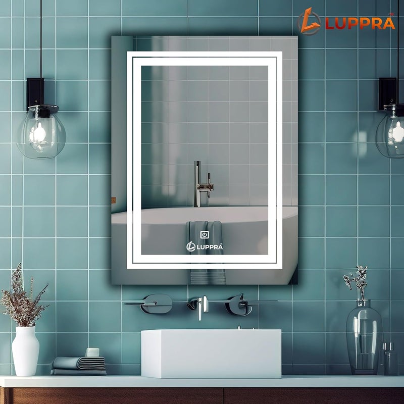 LUPPRA Rectengale 18x24 Inch WallMounted LED Mirror with Smart Sensor and 3Color Light Warm White Natural Mirror Light Wash Basin Wall Mirror Fancy Washbasin MirrorSmart LED Design - Image 4