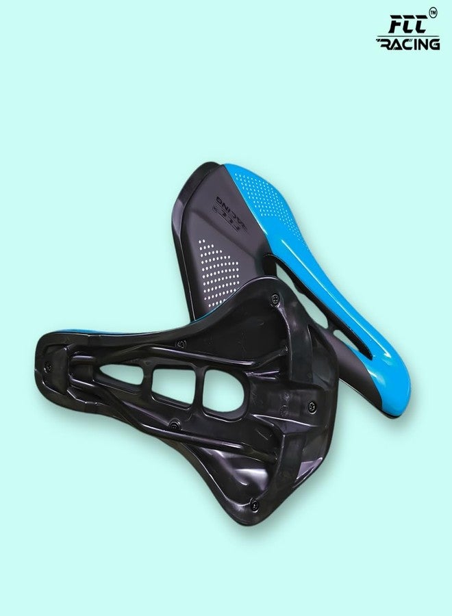FCCRACING FCC Racing Comfortable PU Leather Bicycle Saddle (Blue-Black) | Lightweight 330g Shock-Absorbing Bike Seat with Wrench Combo for MTB & Road Bikes - Image 3