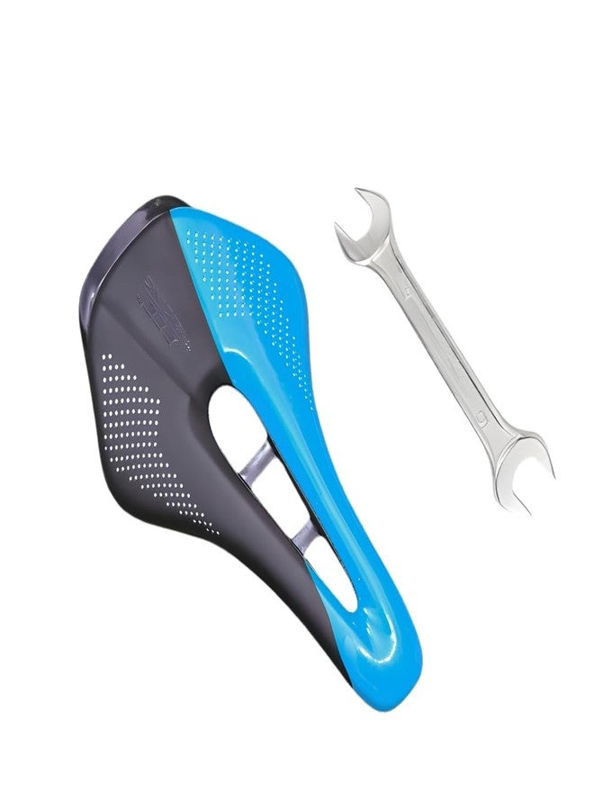 FCCRACING FCC Racing Comfortable PU Leather Bicycle Saddle (Blue-Black) | Lightweight 330g Shock-Absorbing Bike Seat with Wrench Combo for MTB & Road Bikes - Image 2