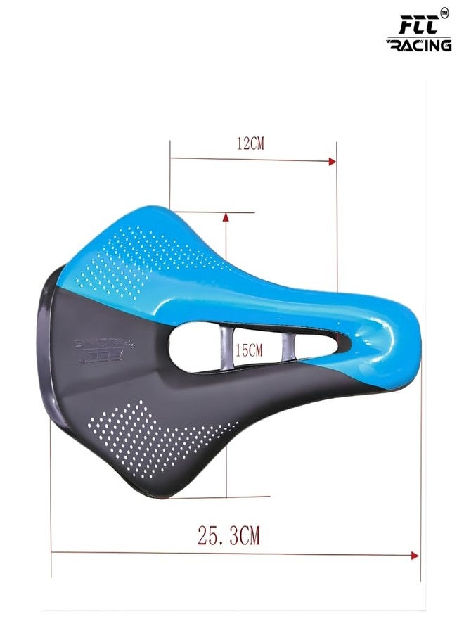 FCCRACING FCC Racing Comfortable PU Leather Bicycle Saddle (Blue-Black) | Lightweight 330g Shock-Absorbing Bike Seat with Wrench Combo for MTB & Road Bikes - Image 4