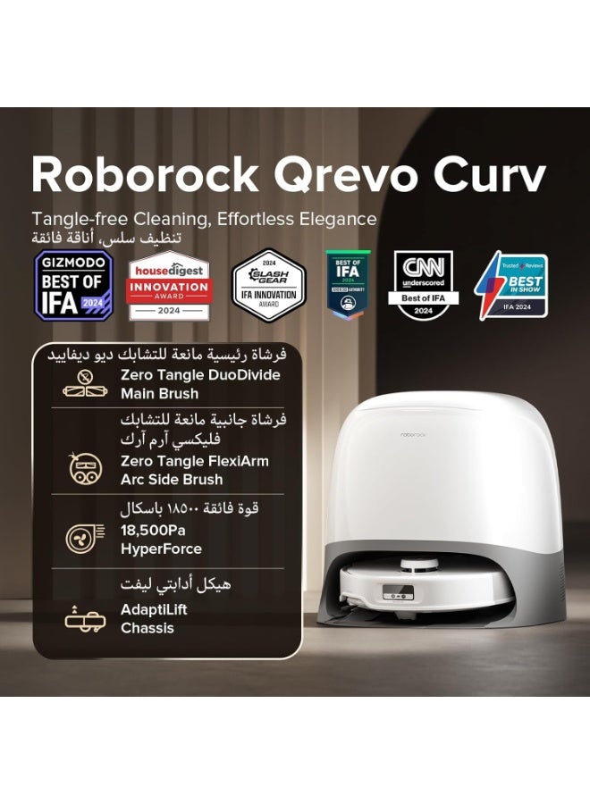 roborock Qrevo Curv Robot Vacuum and Mop, 18,500Pa Suction, Zero-Tangling, DuoDivide Main Brush, FlexiArm Arc Side Brush,AdaptiLift Chassis, FlexiArm Auto Mop Washing & Drying, Self-Emptying - Image 2