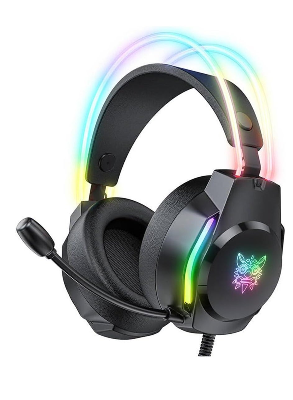X26 Wired Gaming Headset, Professional Over-Ear Headphones with HD Stereo Surround Sound, Noise Cancelling Microphone, RGB Lighting, Comfortable Design, Compatible with PC, PS4, PS5, Xbox, Switch, Mobile