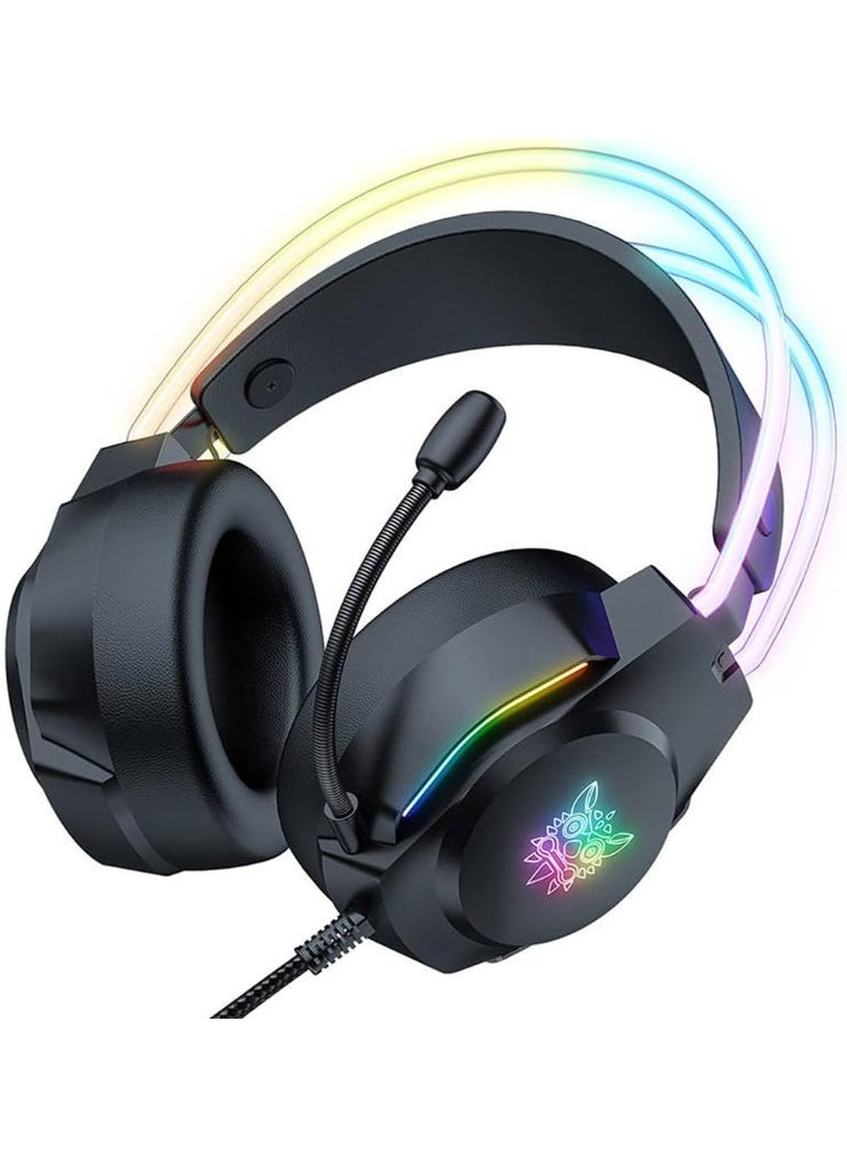 onikuma X26 Wired Gaming Headset, Professional Over-Ear Headphones with HD Stereo Surround Sound, Noise Cancelling Microphone, RGB Lighting, Comfortable Design, Compatible with PC, PS4, PS5, Xbox, Switch, Mobile - Image 2