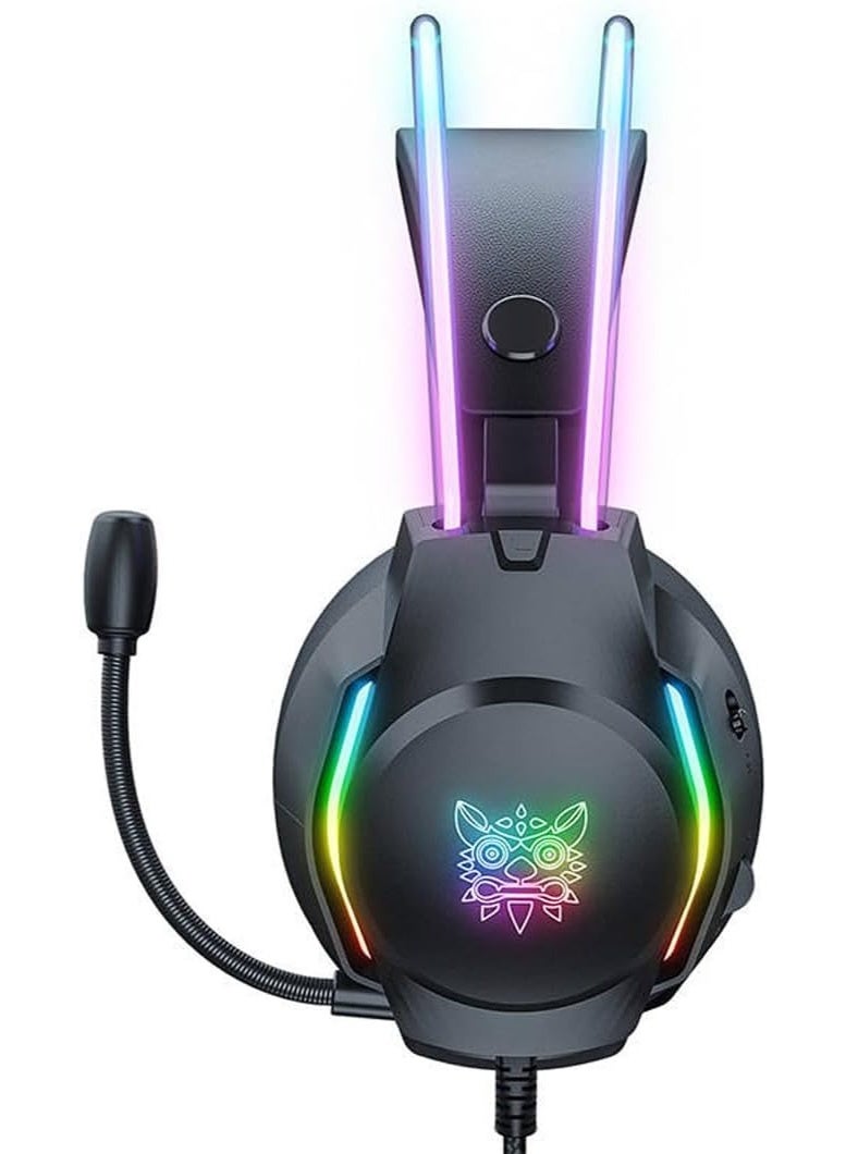 onikuma X26 Wired Gaming Headset, Professional Over-Ear Headphones with HD Stereo Surround Sound, Noise Cancelling Microphone, RGB Lighting, Comfortable Design, Compatible with PC, PS4, PS5, Xbox, Switch, Mobile - Image 3