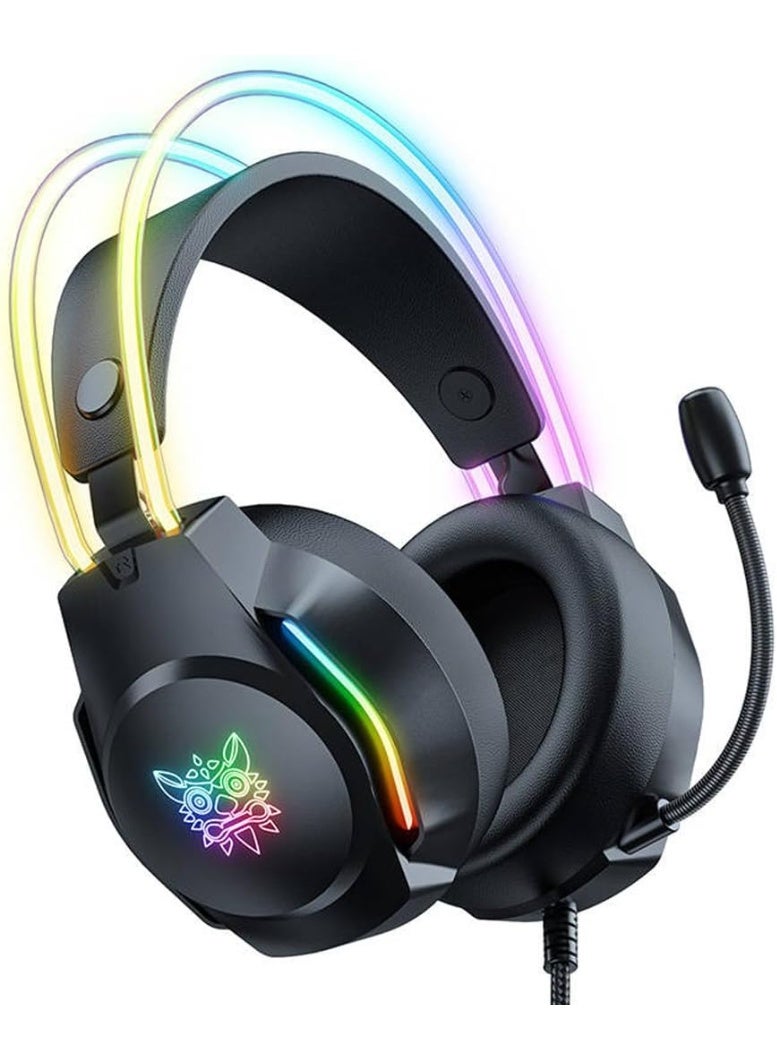 onikuma X26 Wired Gaming Headset, Professional Over-Ear Headphones with HD Stereo Surround Sound, Noise Cancelling Microphone, RGB Lighting, Comfortable Design, Compatible with PC, PS4, PS5, Xbox, Switch, Mobile - Image 5