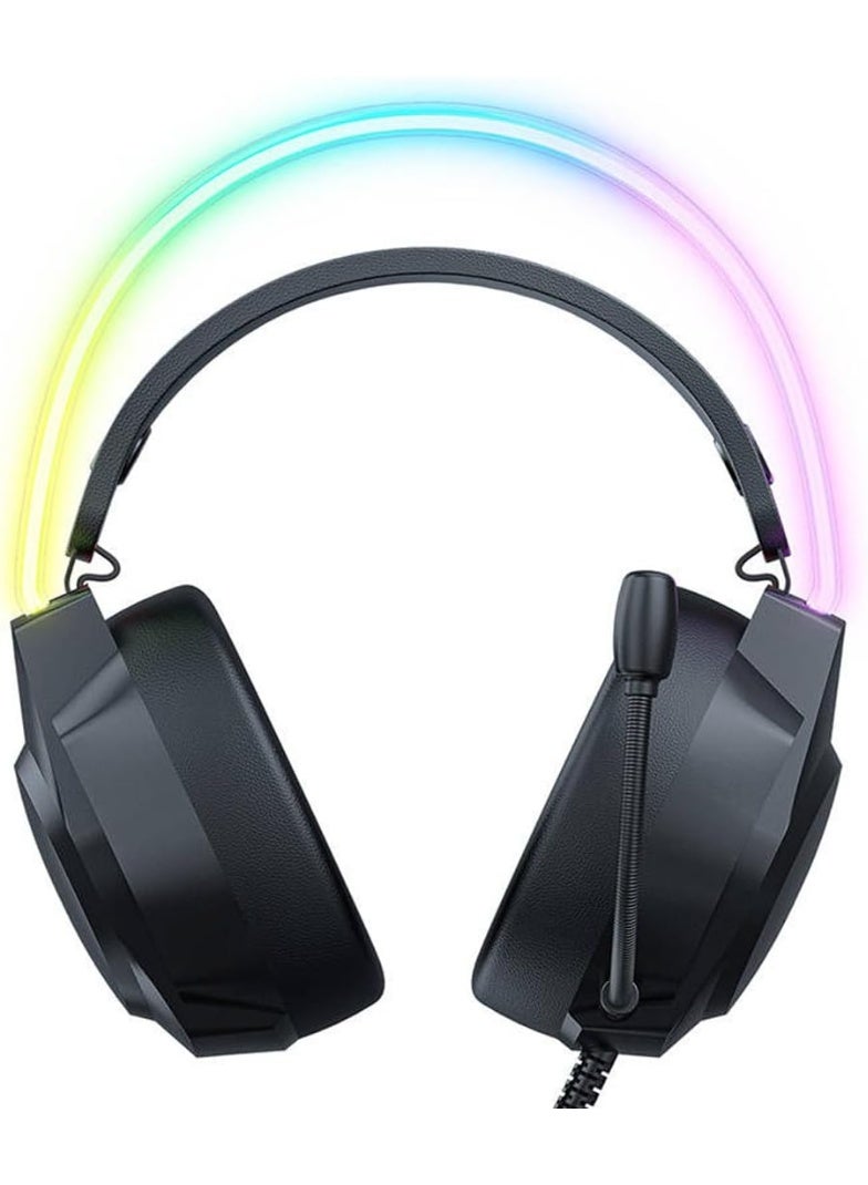 onikuma X26 Wired Gaming Headset, Professional Over-Ear Headphones with HD Stereo Surround Sound, Noise Cancelling Microphone, RGB Lighting, Comfortable Design, Compatible with PC, PS4, PS5, Xbox, Switch, Mobile - Image 4