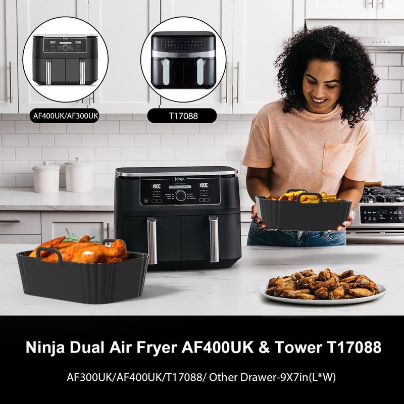 PINTAUR Silicone Air Fryer Liners 2 Pack, Reusable Liners Compatible for Ninja Foodi DZ201, DZ401, DZ550, COSORI, Chefman, Instant Air Fryer, and 6-in-1 8-10QT Air Fryer Baskets - Image 3