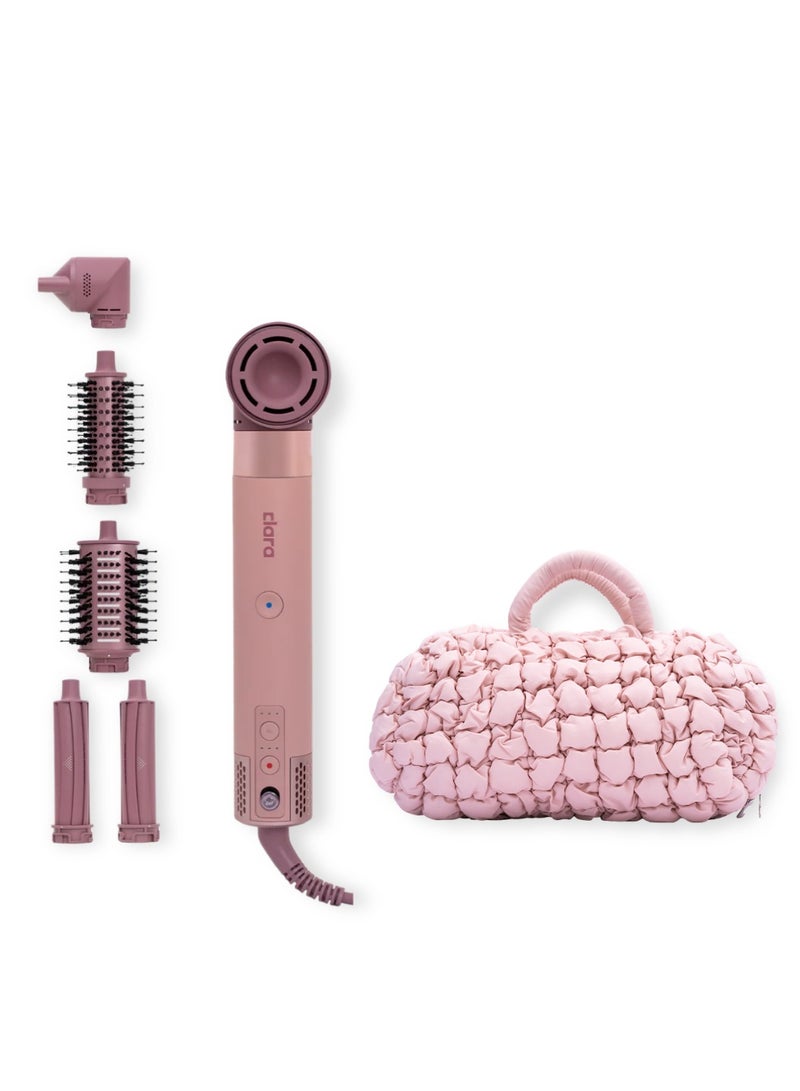 CLARA The All-in-One Pink Styling Bundle – CLARA Pink 6-in-1 Ionic Multi Styler with Auto-Wrap Curlers, Blow Dryer, Round & Oval Brushes & Pink Quilted Hair Tool Storage Bag - Image 1