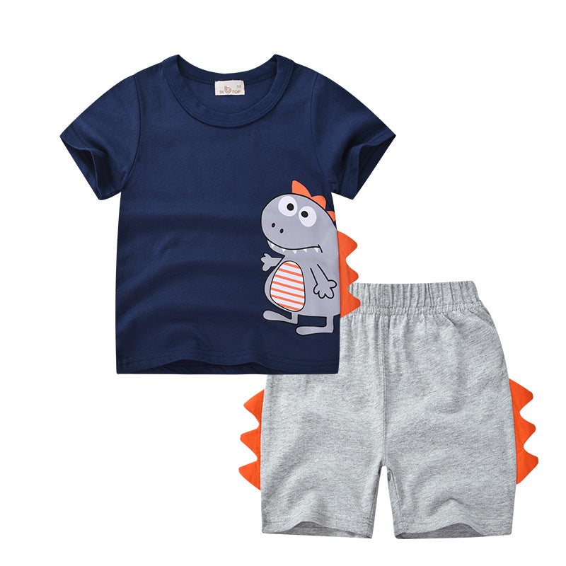 Kids 2024 Dinosaur 3D Tee  Shorts Set stz605 blue gray pants 