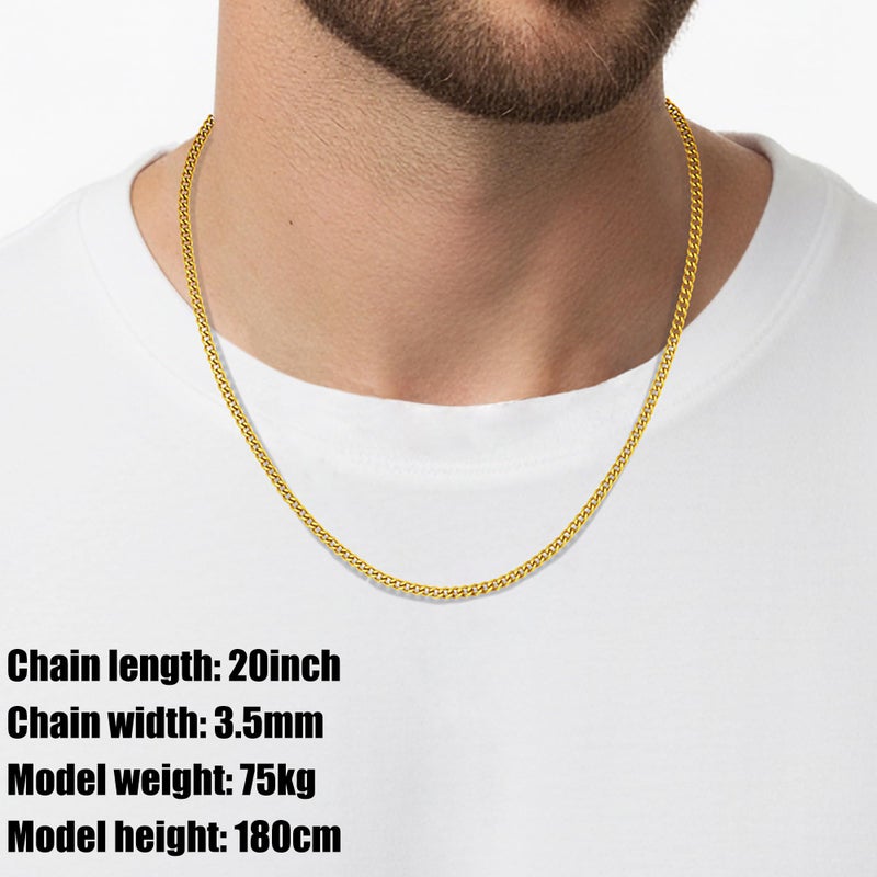 Fiusem 3.5mm Gold Chains for Men, 18K Gold Plated Mens Necklace Chains, Stainless Steel Cuban Link Chain Necklace for Men and Women, Mens Chains 20 Inch - Image 2