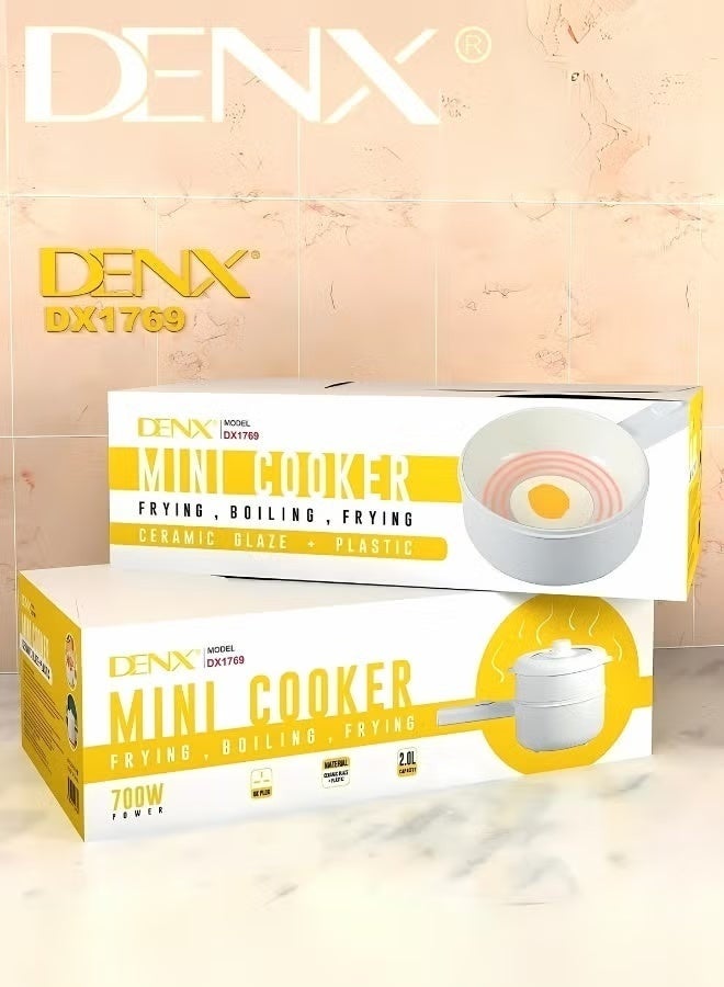Denx 2L Electric Hot Pot with Steamer and Temperature Control Non Stick Electric Cooker Multi Function Skillet Frying Pan Saucepan for Noodles Eggs Steak Soup Oatmeal Compact Portable Kitchen Appliance - Image 2