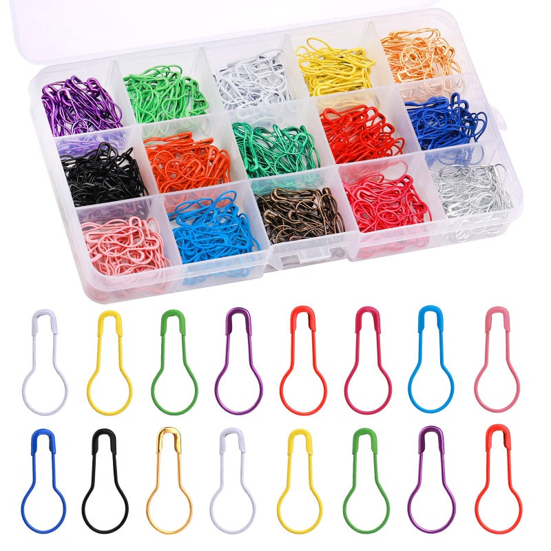 LUNARM 600 PCS Safety Pins Colorful Metal Knitting Bulb Pins with Storage Box 15 Colors Stitch Markers for Clothing Labels Crochet Stitch Markers DIY Craft Project