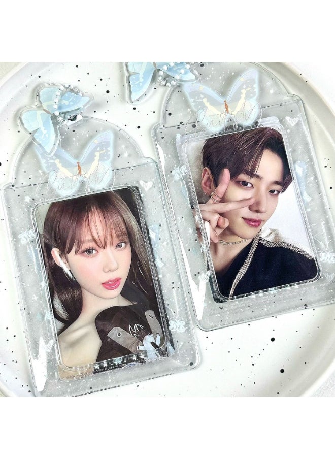 NIBEMINENT 1 - Piece Ice-sensing Snow Butterfly DanceKpop Photo Card Holder Pendant Key Chain ID Badge Holder ID Card Holder Photo Card Protector for School ID Office ID Access Card for Women Girls 
