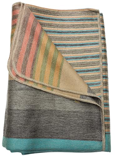 DAVLINA, Alpaca Wool Throw Blanket | Super Soft, Lightweight, Breathable and Hypoallergenic | Non-Itchy or Scratchy (Green Gray Varicolored, Striped) - Image 1