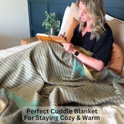 DAVLINA, Alpaca Wool Throw Blanket | Super Soft, Lightweight, Breathable and Hypoallergenic | Non-Itchy or Scratchy (Green Gray Varicolored, Striped) - Image 3