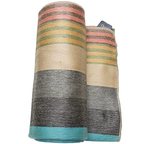 DAVLINA, Alpaca Wool Throw Blanket | Super Soft, Lightweight, Breathable and Hypoallergenic | Non-Itchy or Scratchy (Green Gray Varicolored, Striped) - Image 4
