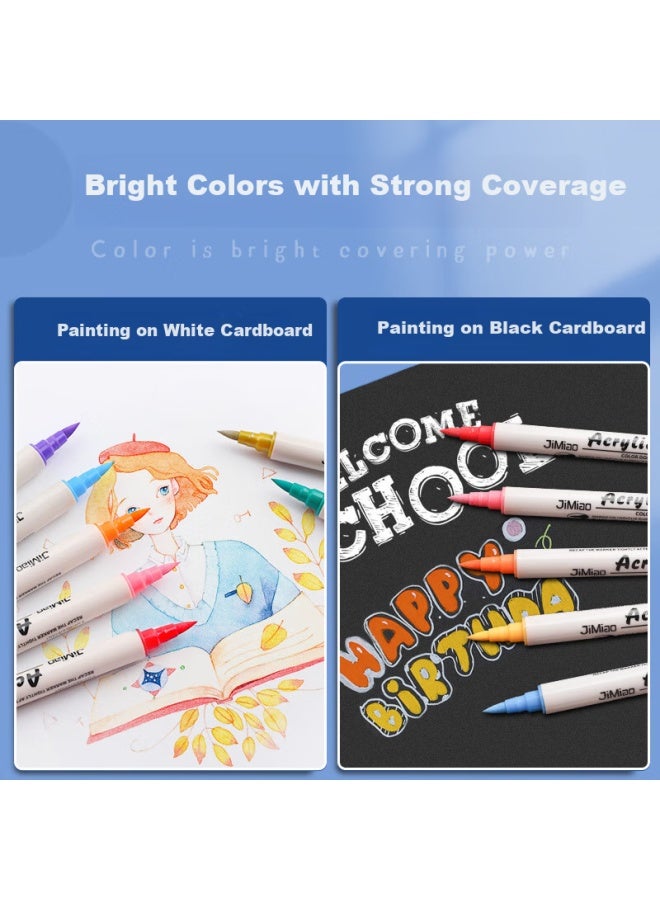 Jiamo Highlighter White Acrylic Double-ended Marker Pen Drawing Highlight White Pen Waterproof Non-fading Student Sketch Brightening Special Pen Art Pearl Pen Back-to-school Season Highlight 3 White P - Image 1