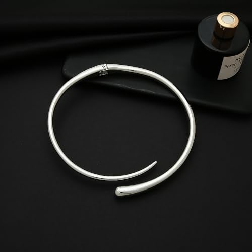 WOWORAMA Silver Chunky Cuff Choker Necklace for Women Teardrop Collar Necklaces Spring Metal Open Cuff Necklace Silver Statement Choker Necklaces - Image 4