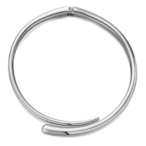 WOWORAMA Silver Chunky Cuff Choker Necklace for Women Teardrop Collar Necklaces Spring Metal Open Cuff Necklace Silver Statement Choker Necklaces - Image 1