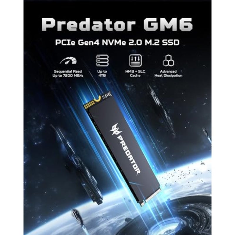 Predator GM6 2TB SSD، M.2 2280 PCIe Gen4x4 NVMe 2.0، ما يصل إلى 7200 ميجابايت/ثانية، HMB+SLC، تبديد حرارة الجرافين، محرك أقراص الحالة الصلبة الداخلي للكمبيوتر المحمول وسطح المكتب وPS5 - Image 2
