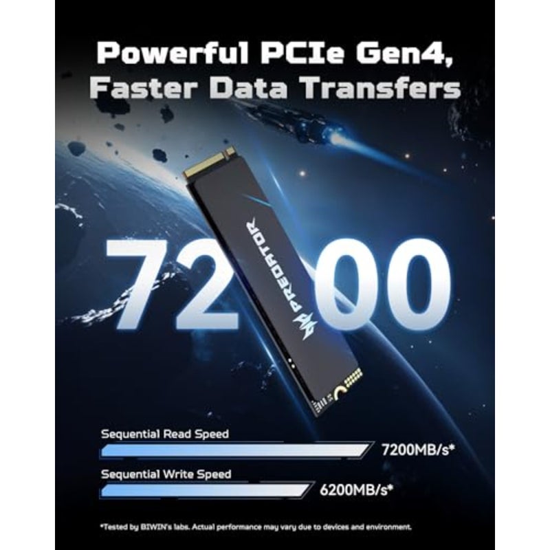 Predator GM6 2TB SSD، M.2 2280 PCIe Gen4x4 NVMe 2.0، ما يصل إلى 7200 ميجابايت/ثانية، HMB+SLC، تبديد حرارة الجرافين، محرك أقراص الحالة الصلبة الداخلي للكمبيوتر المحمول وسطح المكتب وPS5 - Image 3