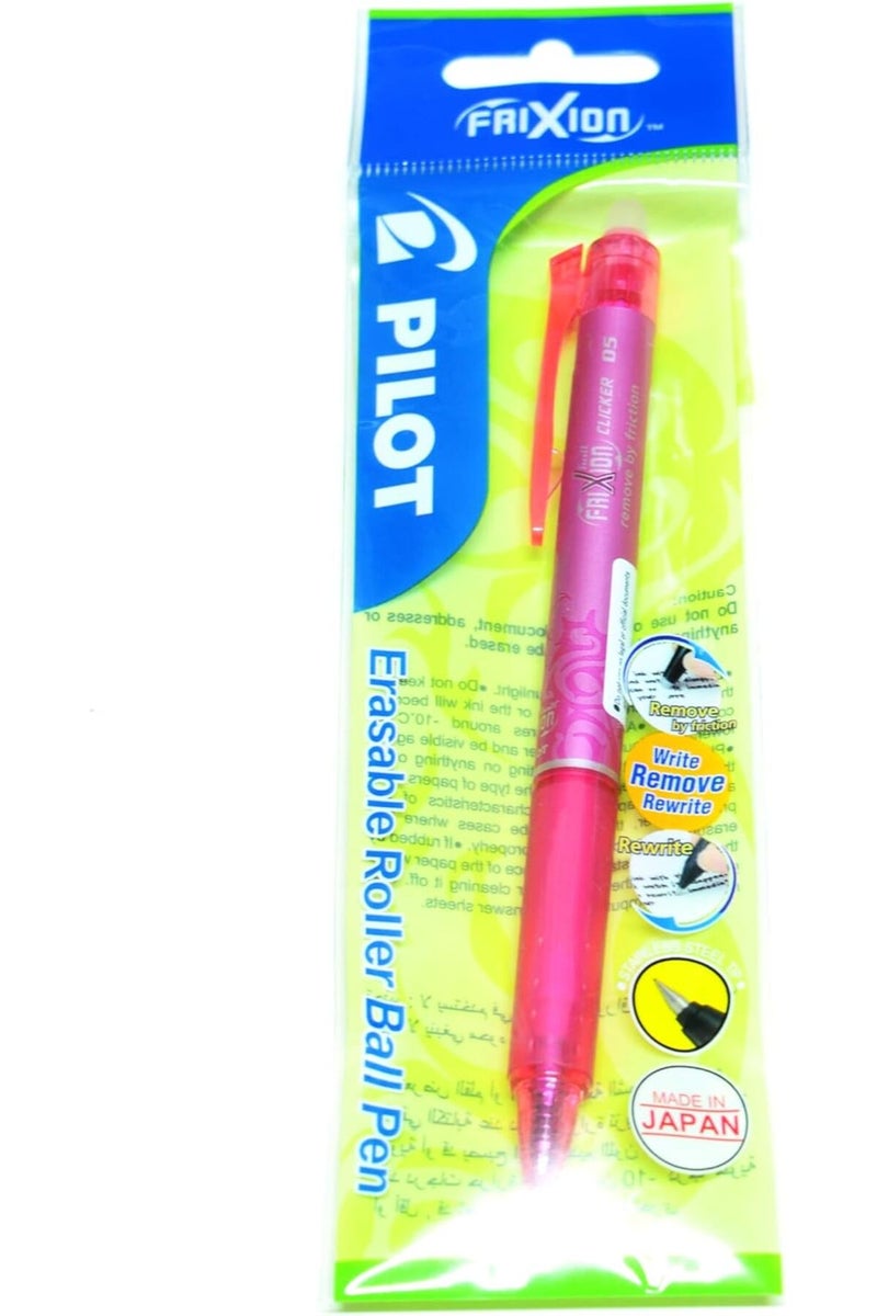 PILOT Frixion Clicker Roller Ball Pen, 0.5 mm Tip Size, Pink - Image 1