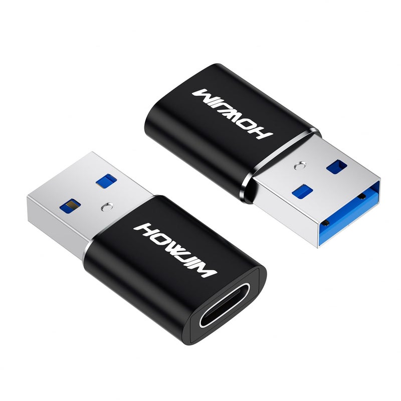 HOWJIM USB to USB C Adapter 2 Pack,PD/QC Fast Charging 5Gbps Data Transfer,Type-C Female to USB3.0 Male OTG Adapter for M-acBook,Pad Pro/Air,Phone 17/16/15 Pro Max,A-pple Watch,G-alaxy,X-peria,A-irpods Black - Image 1