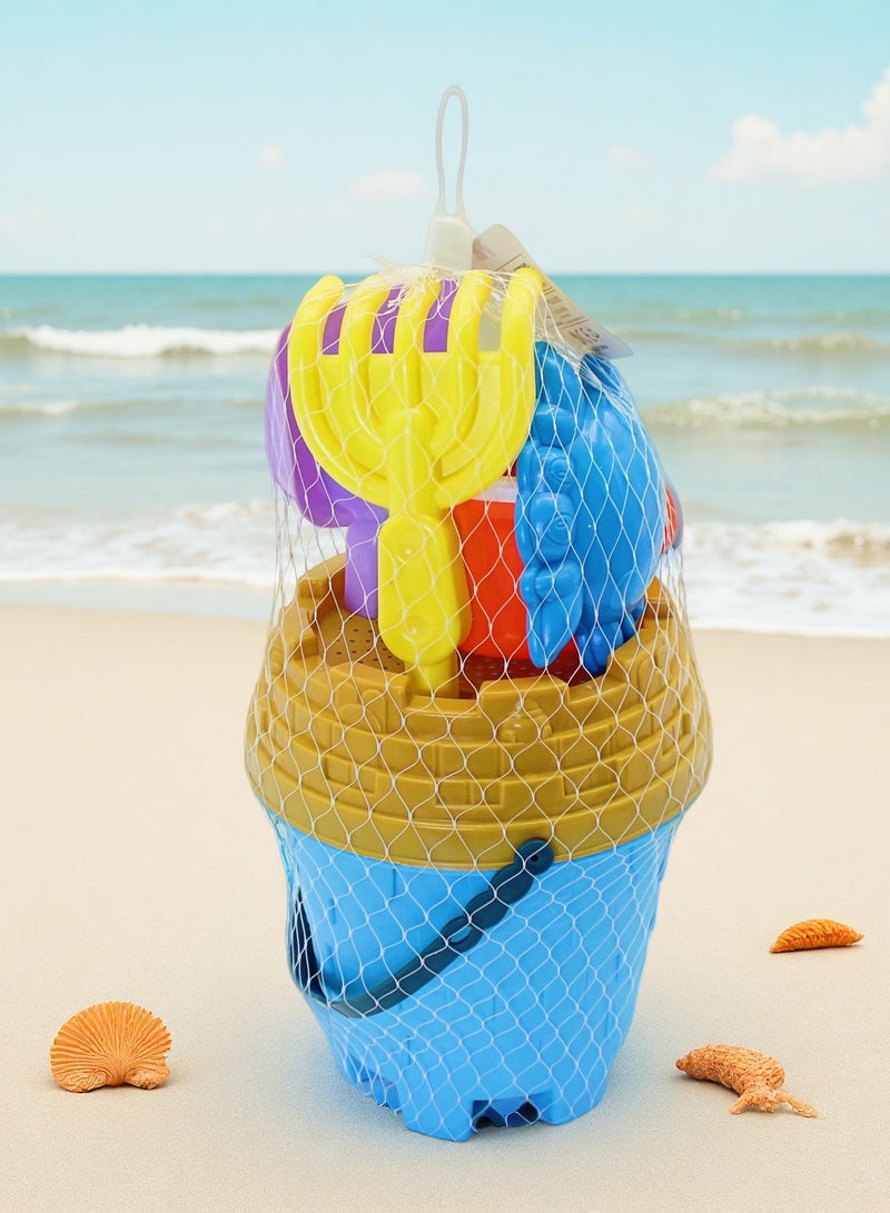 EASY FUTURE Beach Sand Toys Set Castle Bucket Sand Toys Complete Digging Shovel Rake Animal Molds Watering Can Smooth Edge Outdoor Backyard Sandbox Pretend Castle Building Play Kit NO.1902 - Image 1