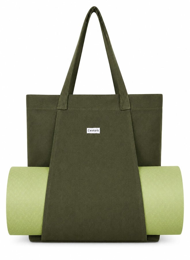 Cwokarb Yoga Mat Bag for Women, Cotton Canvas Tote with Wet/Dry Pocket, Bottle Holder and Inner Zipper Pocket, 25L Carrier for Pilates and Travel - Image 1