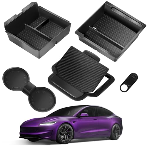 TSLDRV Center Console Organizer Tray for Tesla Model Y Juniper Accessories 2025 2026/For Tesla Model 3 Highland Accessories 2024 2025 2026 [Slide Smoothly/US Patent] Cup Holder Matte Black - Image 1