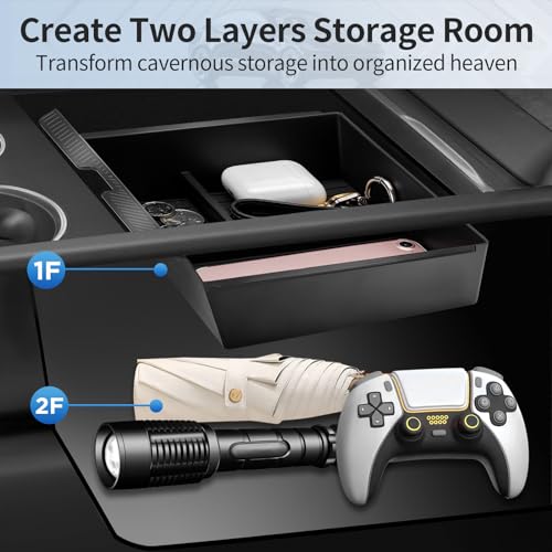 TSLDRV Center Console Organizer Tray for Tesla Model Y Juniper Accessories 2025 2026/For Tesla Model 3 Highland Accessories 2024 2025 2026 [Slide Smoothly/US Patent] Cup Holder Matte Black - Image 4