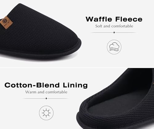 ONCAI Mens Slippers with Cushion Memory Foam Cotton-Blend High-Density Warm House Slippers for man 2026 Slip-on Indoor Outdoor Comfortable Best House Shoes Rubber Sole Black Size 9 US - Image 4