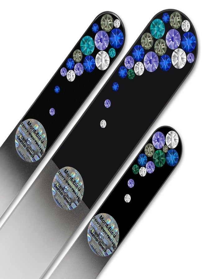 Mont Bleu Set of 3 Glass Nail Files Hand Decorated with Crystals - in Black Velvet Sleeve - Genuine Czech Tempered Glass - Handmade Crystal Nail Files - Image 3