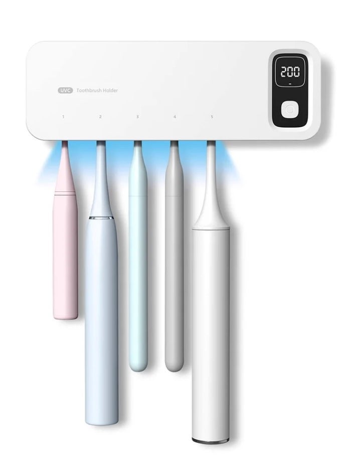 Generic Toothbrush Sanitizer Holder UV Sanitizer Toothbrush Holder Fan Drying 5 Slots Tooth Brush Sterilizer Rechargeable and No Drill Bathroom Toothbrush Holder Wall Mounted for Family Use  - Image 1