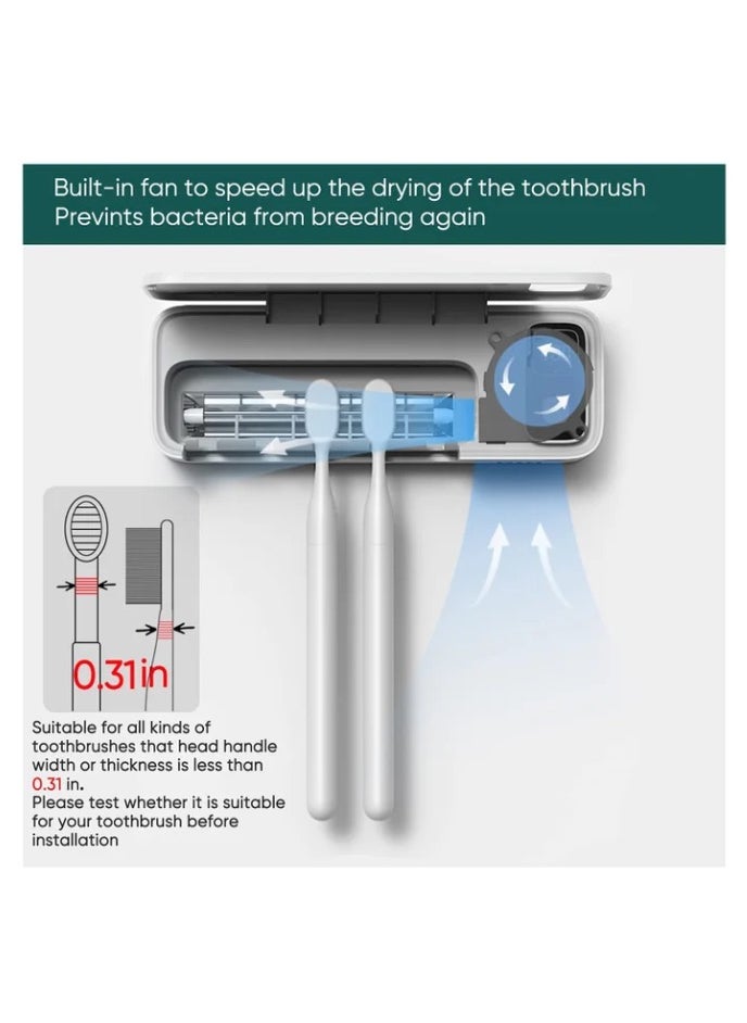 Generic Toothbrush Sanitizer Holder UV Sanitizer Toothbrush Holder Fan Drying 5 Slots Tooth Brush Sterilizer Rechargeable and No Drill Bathroom Toothbrush Holder Wall Mounted for Family Use  - Image 4