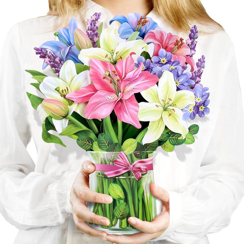 Airpark Pop Up Flower Cards, 3D Paper Flowers Bouquet Birthday Card 12â€™â€˜ with Blank Note and Envelope, Mother's Day, Get Well Greeting, Anniversary, Thank You, Easter Gifts Cards for Women Mom, Lillie - Image 1