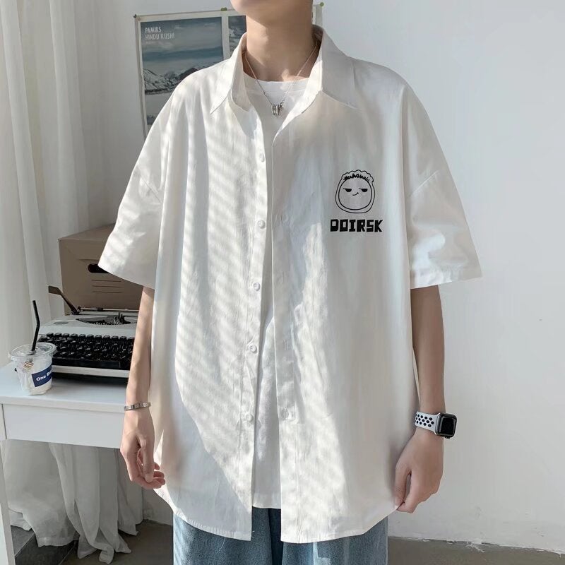 New Style Workwear Short-Sleeved Shirt Men'S Summer Thin Shirt Japanese Casual Solid Color Loose Lapel Jacket - Image 1