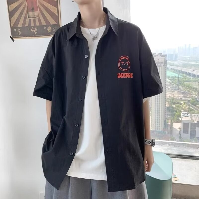 New Style Workwear Short-Sleeved Shirt Men'S Summer Thin Shirt Japanese Casual Solid Color Loose Lapel Jacket - Image 2