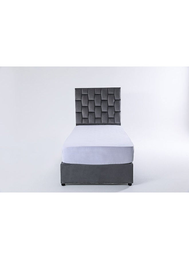 Pan Home - Diana Single Bed Velvet Grey 90x200 cm - Image 1
