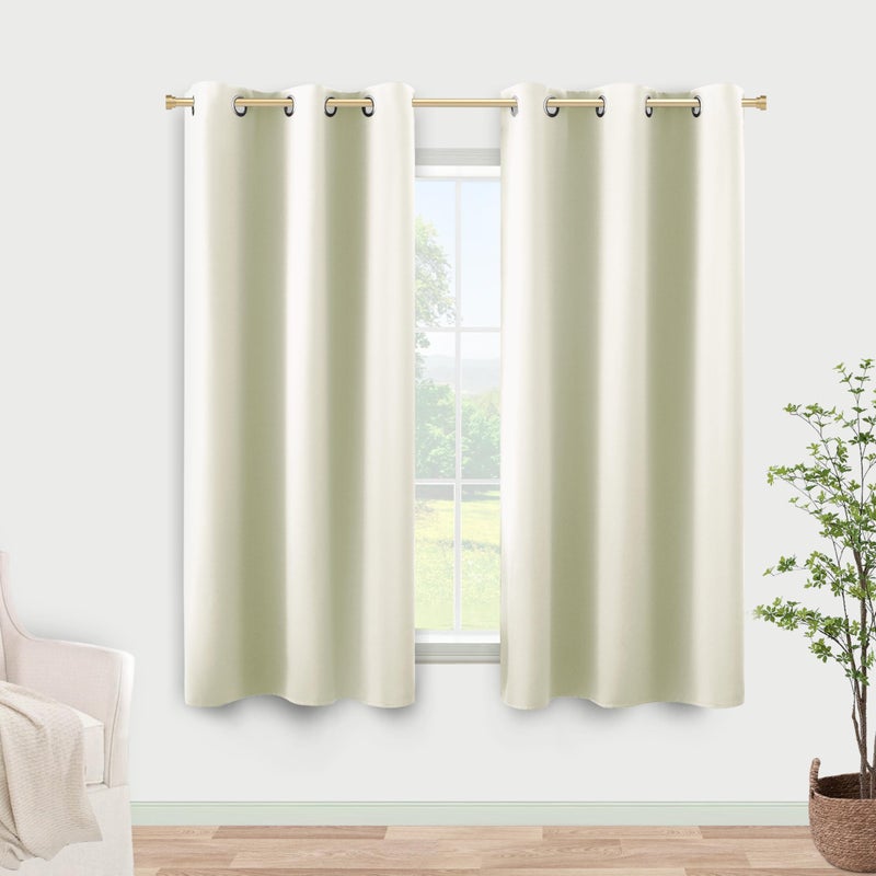 KOUFALL Small Window Curtains 45 Inch Length for Kitchen2 Panels Set Blackout Grommet Short Room Darkening Shades Blinds for Bedroom Windows Nursery34 WideCream Off White Ivory Beige