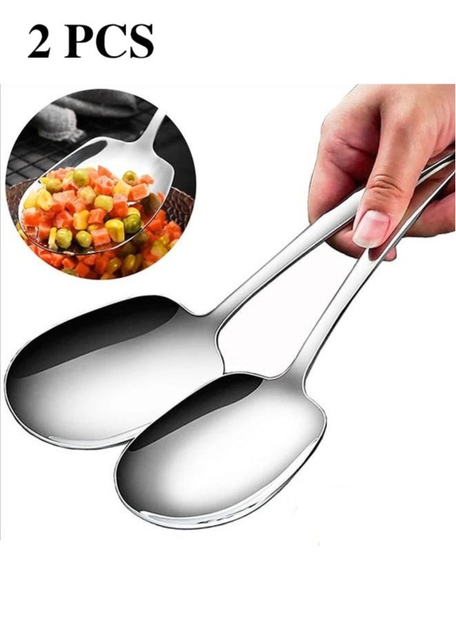 OMEVE 2Pcs Stainless Steel Large Serving Spoons Cook Serving Spoon Silver Long Handled Buffet Spoons Soup Spoon Cook Kitchen Tool for Catering Dinner Service. - Image 1
